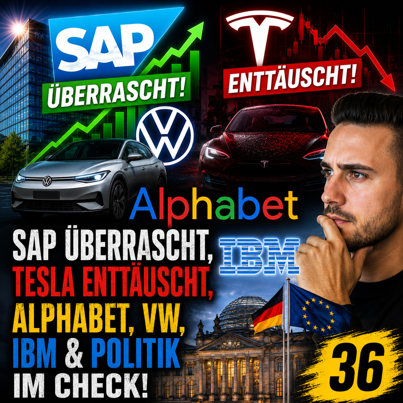 SAP überrascht, Tesla enttäuscht, Alphabet, VW, IBM & Politik im Check | #36 episode artwork